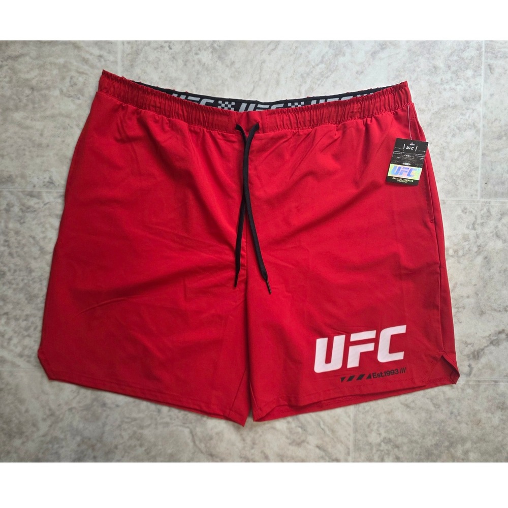 UFC Mens Red Training Shorts Logo Graphic Athletic Gym Activewear Size 2XL NWT